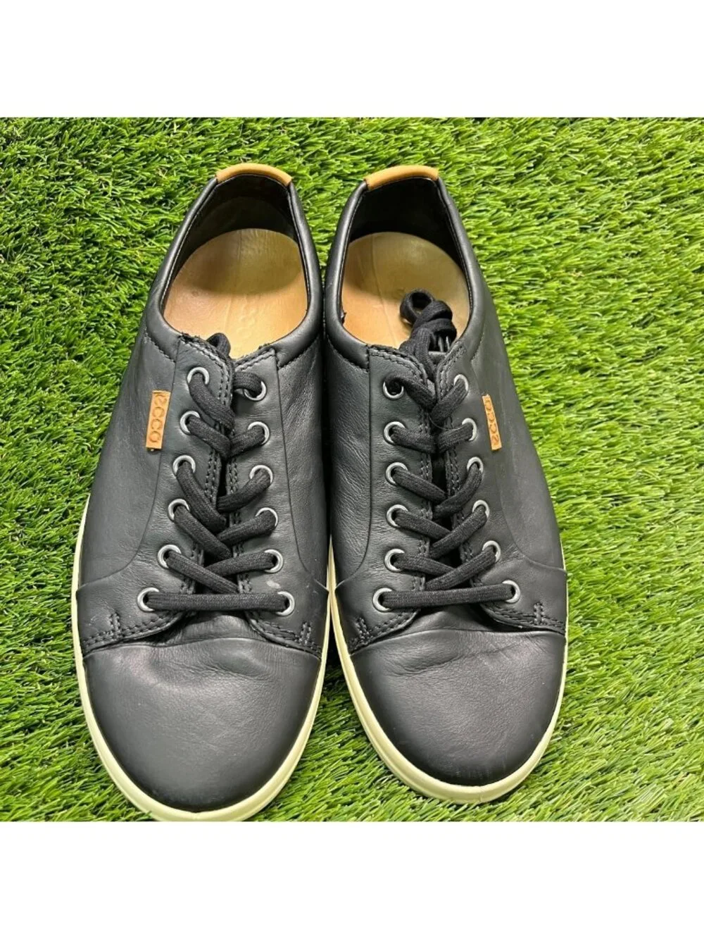 Ecco Soft 7 Mens Size 7 Black Casual Classic Leather Lace Up Shoes Sneakers